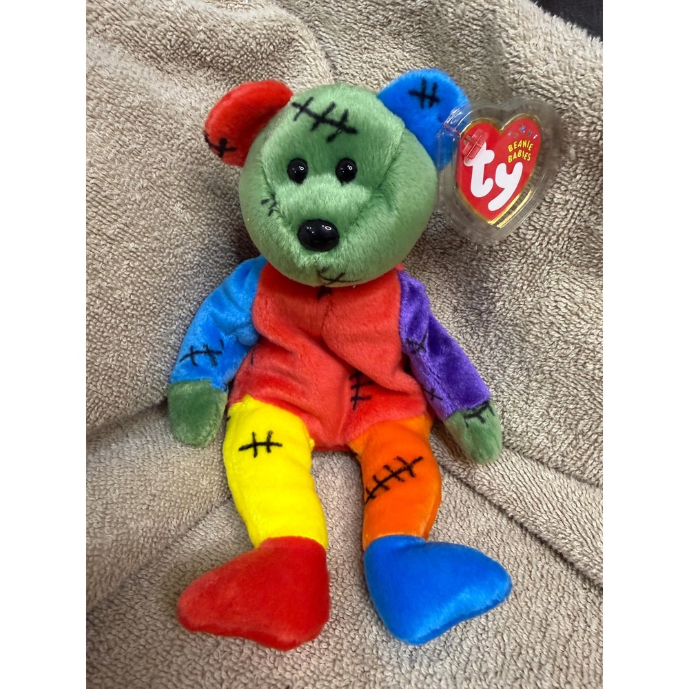 Ty Beanie Babies Frankenteddy Plush OS Multicolor Excellent Halloween Bear